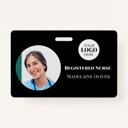Nurse ID Foto Black Simple Logo Abzeichen Ausweis (Vorderseite)