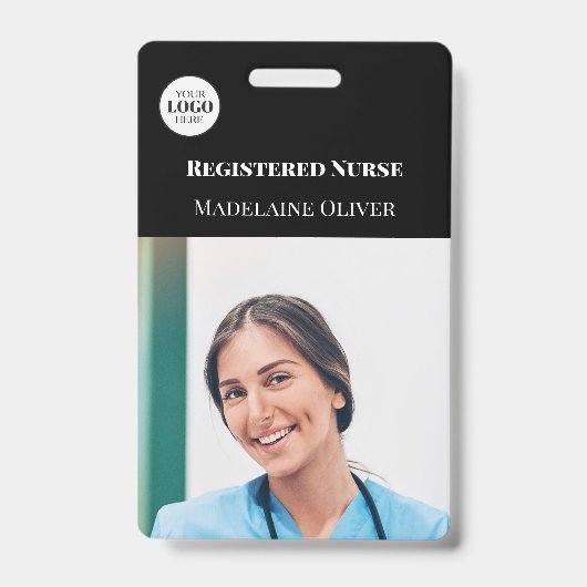 Nurse ID Foto Black Simple Logo Abzeichen Ausweis (Front)