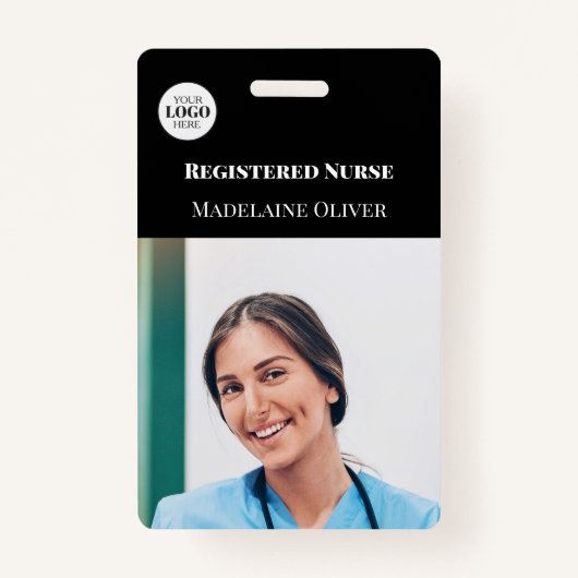 Nurse ID Foto Black Simple Logo Abzeichen Ausweis (Vorderseite)