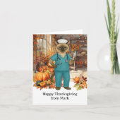 NURSE Katze mit Blume Herbstsaison Erntedank Karte (Vorderseite)