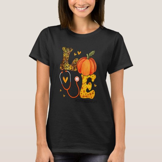 Nurse Leopard Pumpkin Erntedank Liebe Klinische N T-Shirt (Vorderseite)