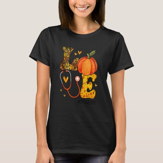 Nurse Leopard Pumpkin Erntedank Liebe PCU Nurse T-Shirt (Vorderseite)