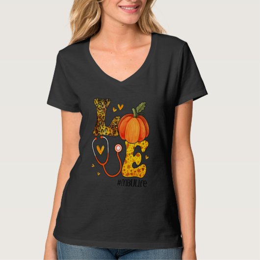 Nurse Leopard Pumpkin Thanksgiving Love MBU Nurse  T-Shirt (Vorderseite)