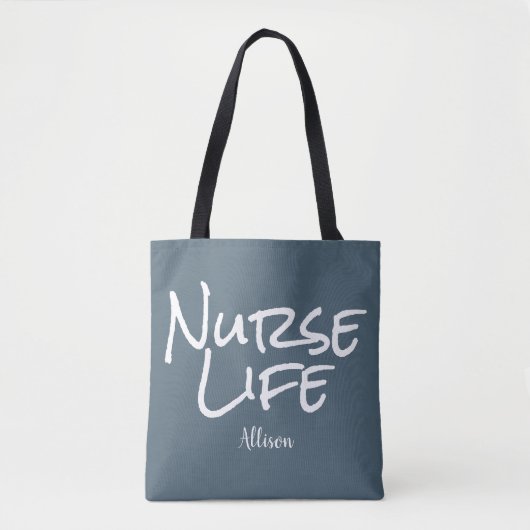 Nurse Life Blue White Script Medical Monogram Tasche (Vorderseite)