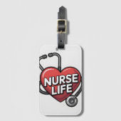 "Nurse Life" Grafikdesign mit Herz Gepäckanhänger (Vorderseite Vertikal)