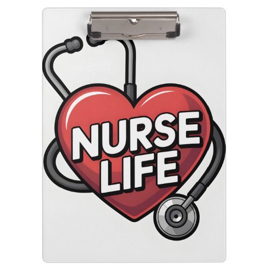 "Nurse Life" Grafikdesign mit Herz Klemmbrett (Vorderseite)