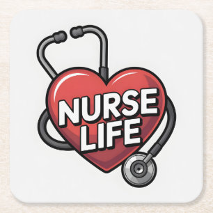 "Nurse Life" Grafikdesign mit Herz Rechteckiger Pappuntersetzer