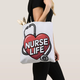 "Nurse Life" Grafikdesign mit Herz Tasche
