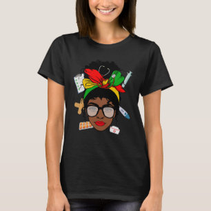 Nurse Life Messy Bun Afro Medical Assistant Africa T-Shirt