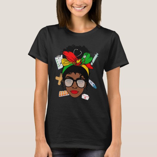 Nurse Life Messy Bun Afro Medical Assistant Africa T-Shirt (Vorderseite)