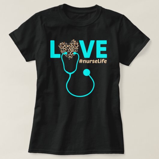 Nurse Life RN LPN CNA Healthcare Cheetah Heart T-Shirt (Design vorne)
