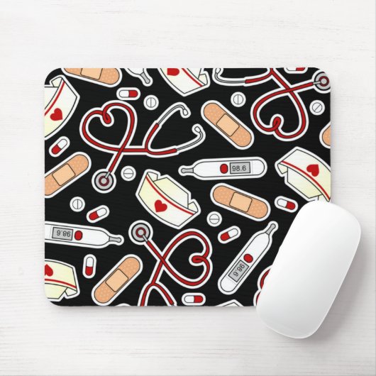 Nurse Love Print Black Mousepad (Mit Mouse)