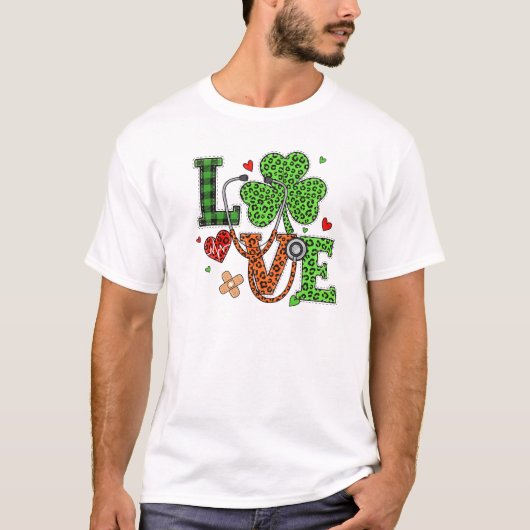 : Nurse Love St Patrick's Day Stethoscope Art T-Shirt (Vorderseite)