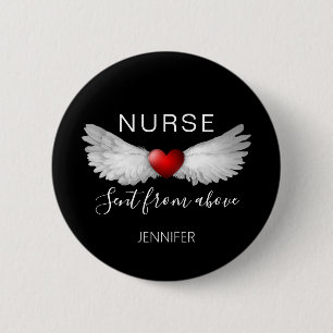Nurse Medical Red Heart Engel Wings Customizing Button