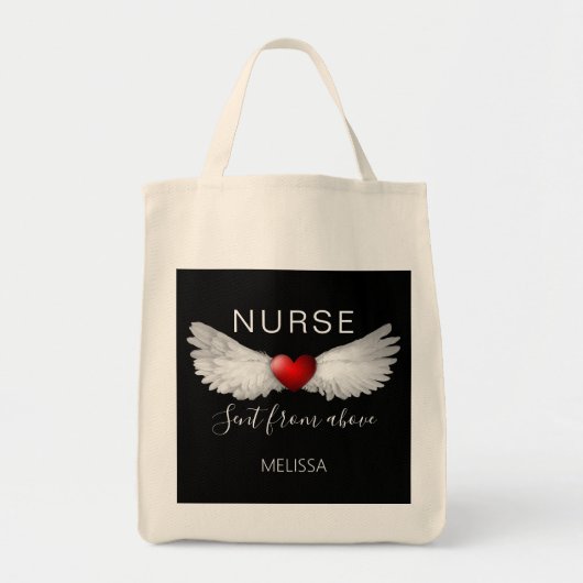 Nurse Medical Red Heart Engel Wings Personalisiert Tragetasche (Vorne)