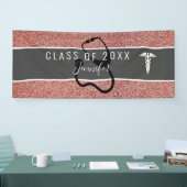 Nurse Medical Rose Gold Glitzer Graduation Party Banner (Messe)