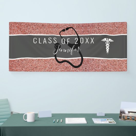 Nurse Medical Rose Gold Glitzer Graduation Party Banner (Messe)