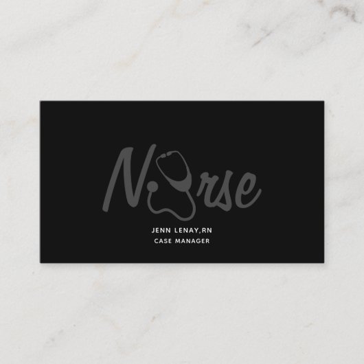 Nurse Medical Stethoscope Black Gray Script Visitenkarte (Vorderseite)