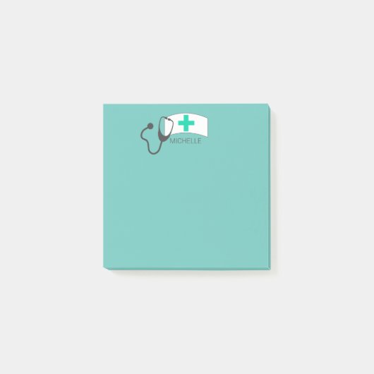 Nurse Medical Stethoscope Nurses Hat Pastel Green Post-it Klebezettel (Vorderseite)