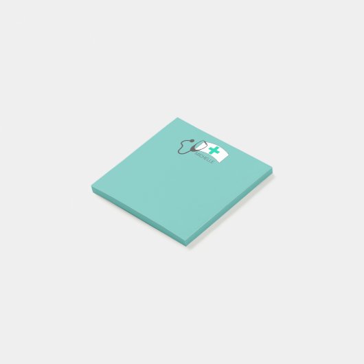 Nurse Medical Stethoscope Nurses Hat Pastel Green Post-it Klebezettel (angewinkelt)