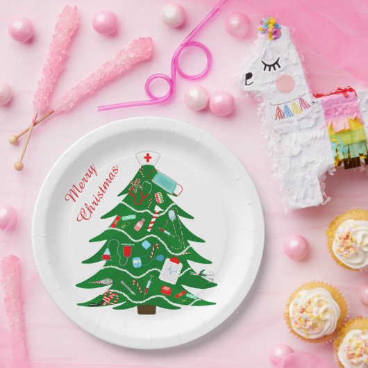 Nurse Merry Christmas Tree Pappteller (Party)