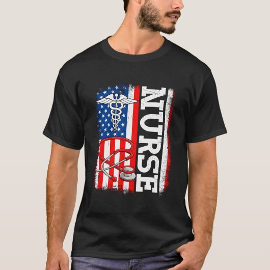 Nurse Nursing American Flag Patriotic 4Th Of July T-Shirt (Vorderseite)