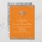 Nurse Nursing School Abschluss Orange Silver Einladung (Vorne/Hinten)