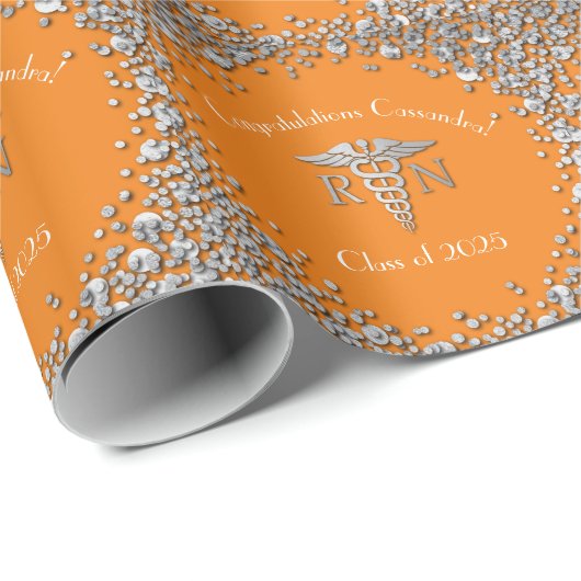 Nurse Nursing School Abschluss Orange Silver Geschenkpapier (Rolleneckpunkt)