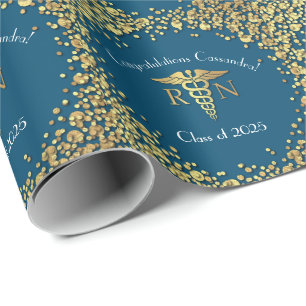 Nurse Nursing School Graduation Party Gold Blue Geschenkpapier