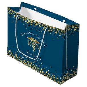 Nurse Nursing School Graduation Party Gold Blue Große Geschenktüte