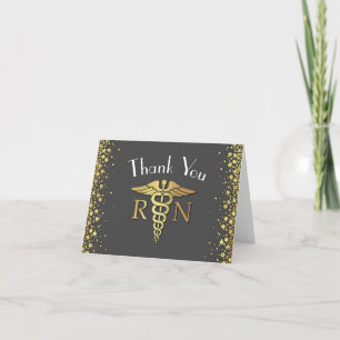 Nurse Nursing School Graduation Party Gray Gold Dankeskarte