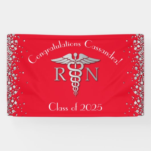 Nurse Nursing School Graduation Party Red Silver Banner (Horizontal)