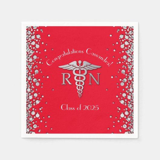 Nurse Nursing School Graduation Party Red Silver Serviette (Vorderseite)
