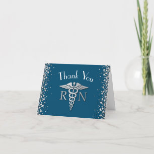 Nurse Nursing School Graduation Party Silver Blue Dankeskarte