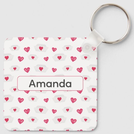 Nurse Nursing Valentine Day Rosa Herzname am Schlüsselanhänger (Rückseite)