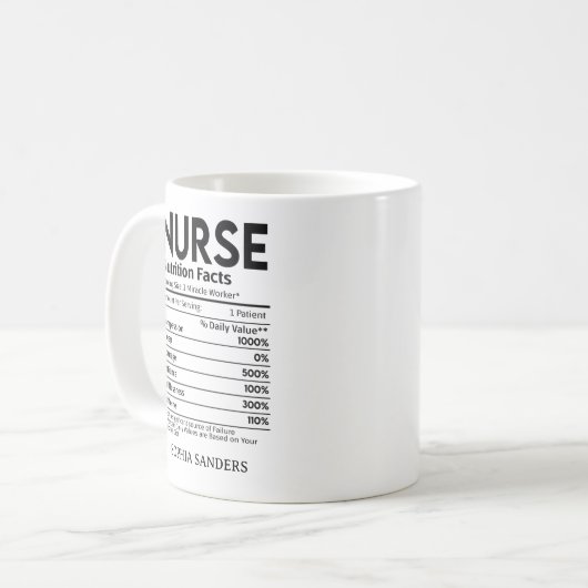 Nurse Nutrition Facts, funny Nurse Kaffeetasse (Vorderseite Links)