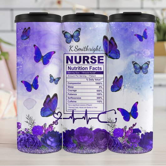 Nurse Nutrition Facts Purple Butterfly Thermosbecher
