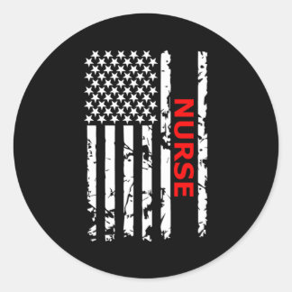 Nurse Patriotic Usa Flag Nurse Black Small Runder Aufkleber