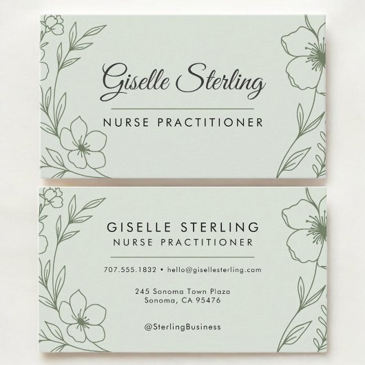 Nurse Practioner Botanical Sage Green Modern Visitenkarte