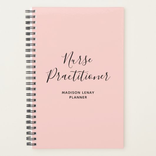Nurse Practitioner Blush Pink Black Script Name Planer (Vorderseite)
