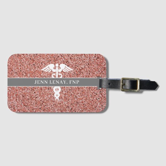 Nurse Practitioner FNP Rose Gold Glitzer Monogram Gepäckanhänger (Vorderseite (Horizontal))