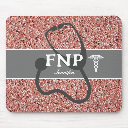 Nurse Practitioner FNP Rose Gold Glitzer Monogram Mousepad (Vorne)