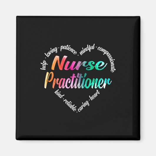 Nurse Practitioner Heart Word Cloud Watercolor Rai Magnet (Vorne)