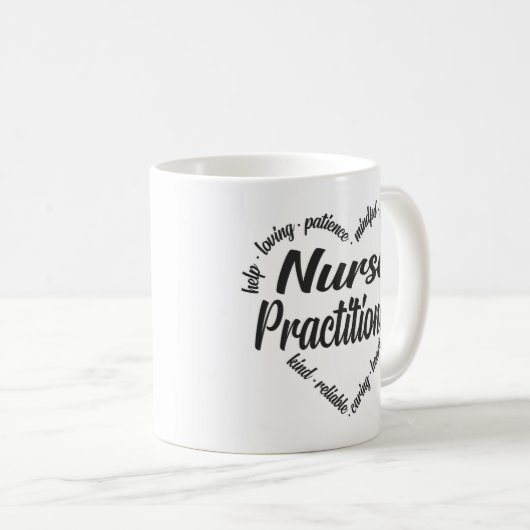 Nurse Practitioner Herz Word Cloud Kaffeetasse (VorderseiteRechts)