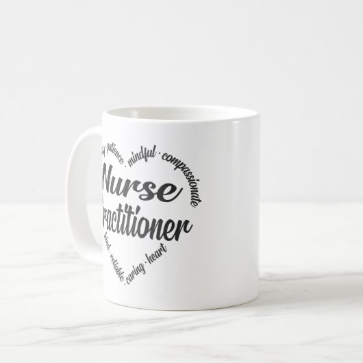 Nurse Practitioner Herz Word Cloud Kaffeetasse (Vorderseite Links)
