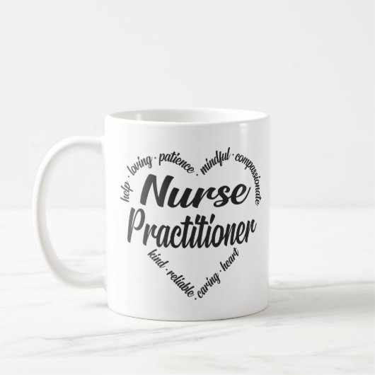 Nurse Practitioner Herz Word Cloud Kaffeetasse (Links)