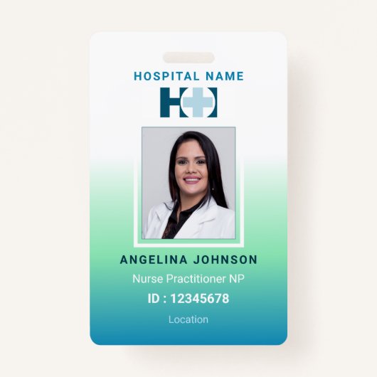 Nurse Practitioner NP Blue Green Name und Foto ID Ausweis (Vorderseite)