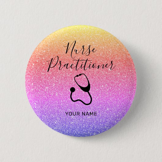 Nurse Practitioner Rainbow Glitzer Personalisiert Button (Vorderseite)