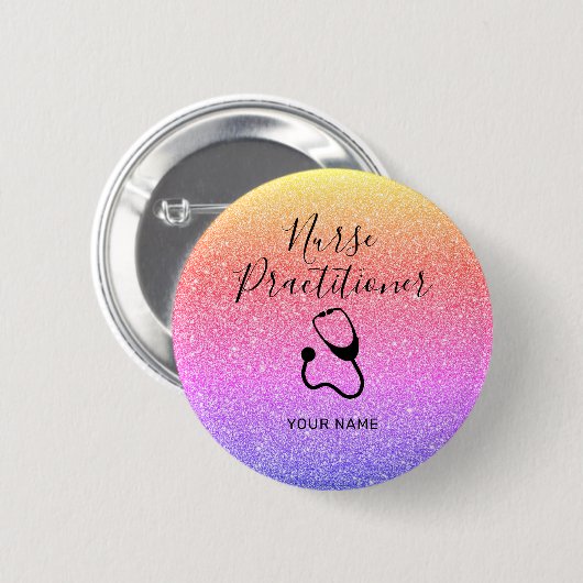 Nurse Practitioner Rainbow Glitzer Personalisiert Button (Vorne & Hinten)