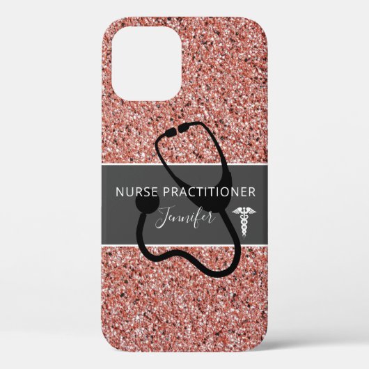 Nurse Practitioner Rose Gold Glitzer Personalisier Case-Mate iPhone Hülle (Rückseite)